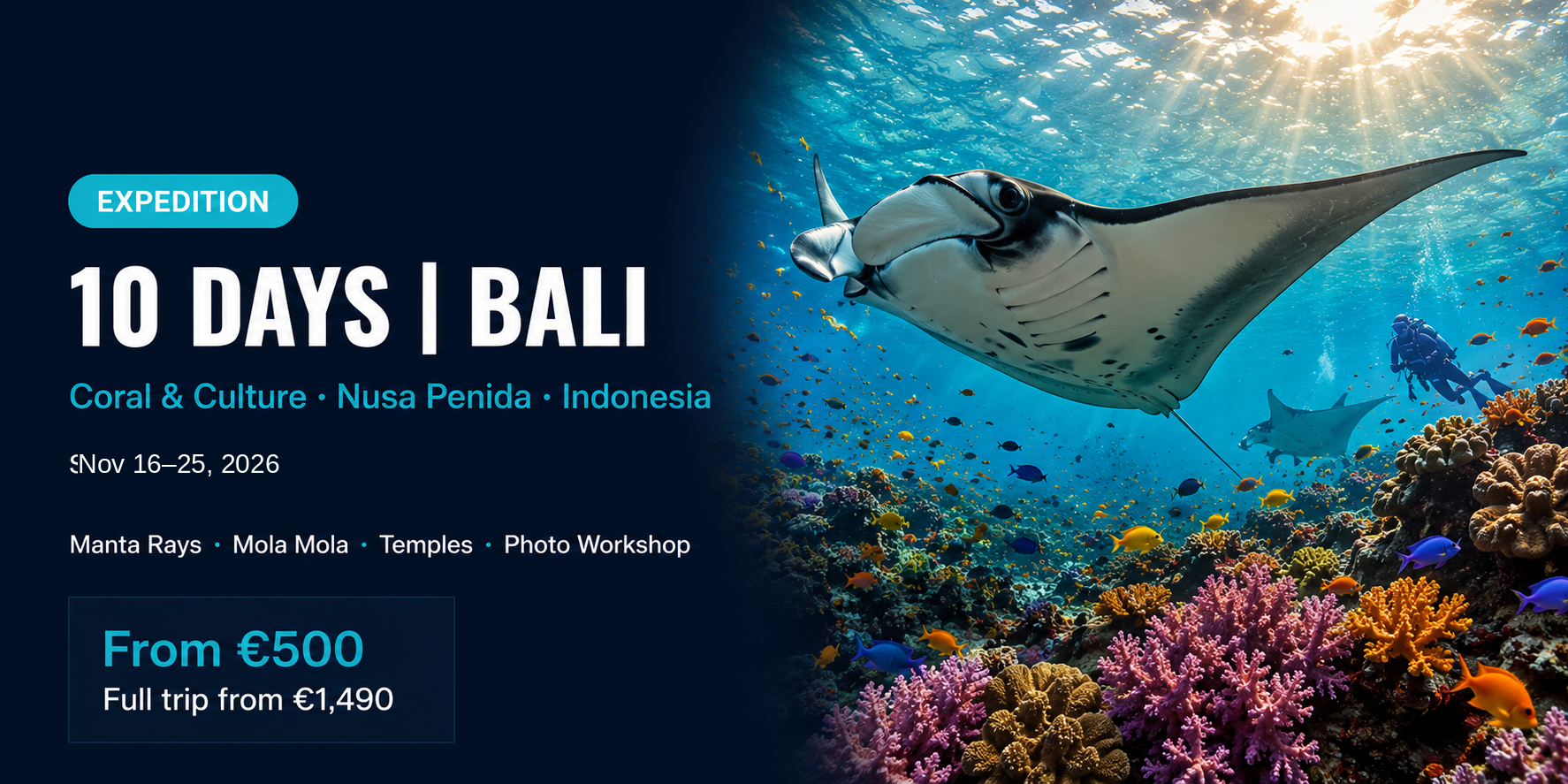 Bali - Expedición de buceo de autor - Manta Point, Nusa Penida, cultura Balinesa y naturaleza